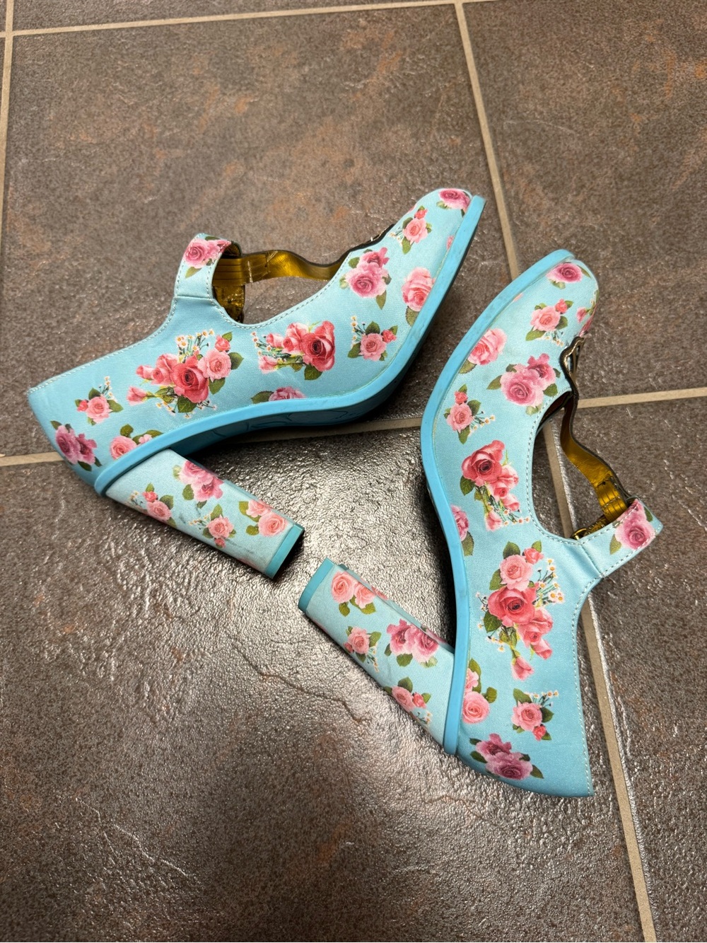 Hot Chocolate Emma Floral Roses Platforms Heels T-Bar Mary Janes Blue EU 37 - Picture 9 of 13